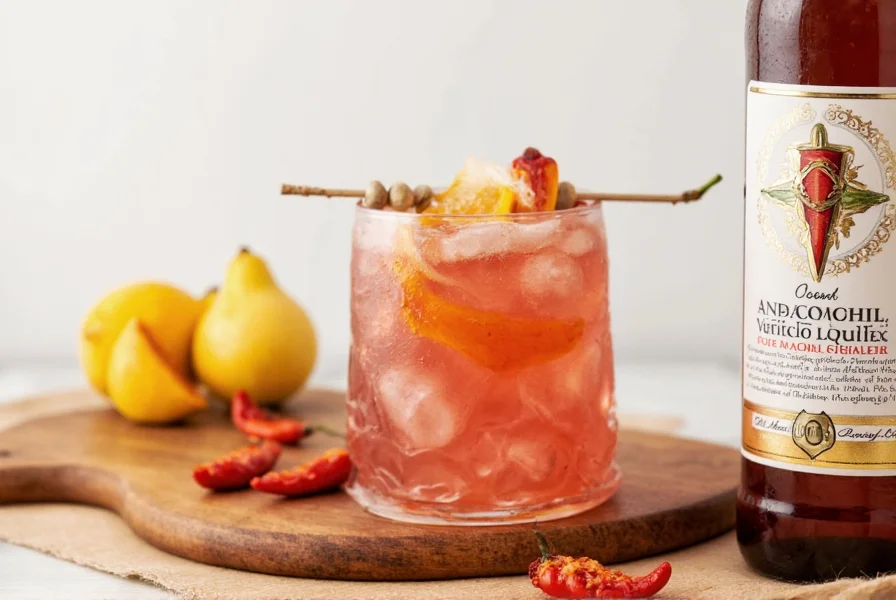 Assorted cocktails featuring ancho chili liqueur