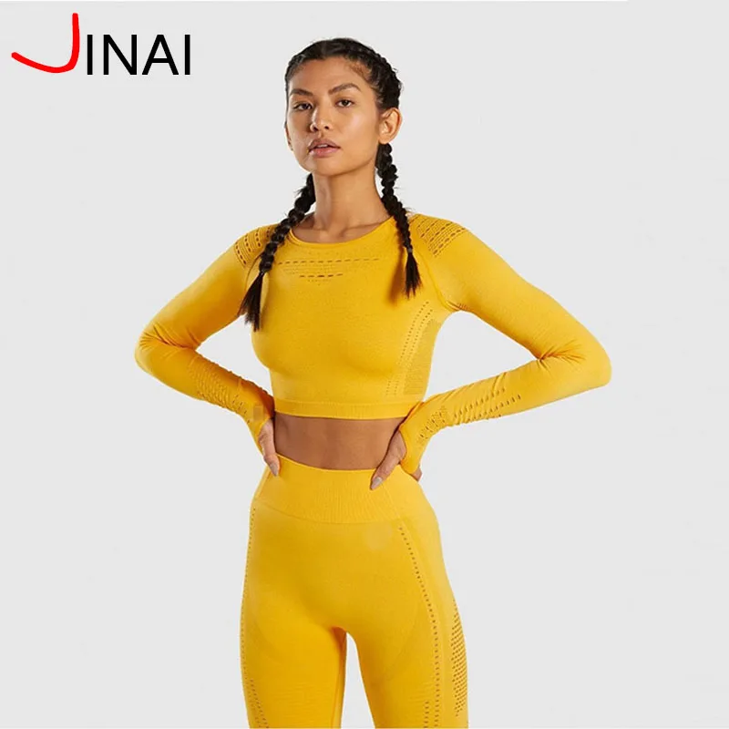 
Apparel Stock Ready To Ship Sports Clothing Women Seamless Crop Top Quick Dry Thumb Hole Long Sleeve 