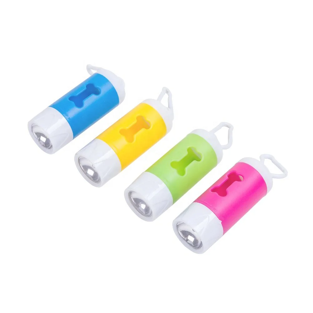 

Promotional custom Biodegradable plastic LED Flashlight dog shape pet poop waste bag holder dispenser with Torch, Customized