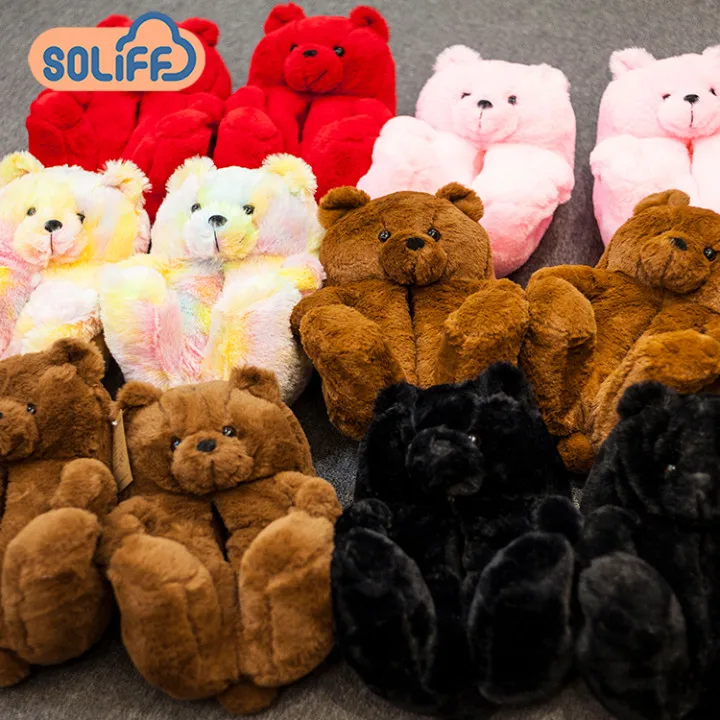 

2021 teddy bear slippers new arrivals women fuzzy teddy bear house slippers