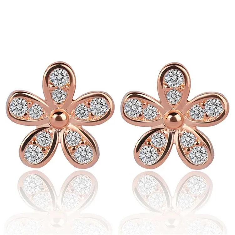 

Small Cute Rose Gold Silver Color Daisy Blossom Flower Clear Zircon CZ Stud Earrings for Women Girls, Silver,rose gold