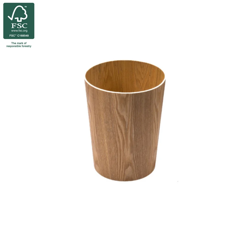 

Trash basket all wooden round trash can waste paper basket, Wood color