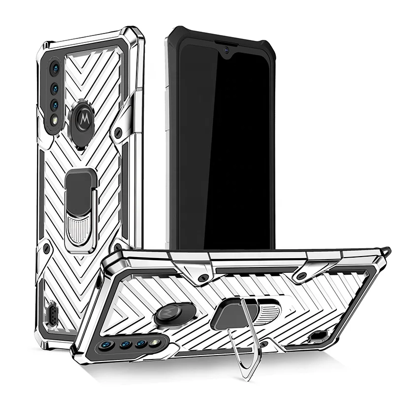 

Newest Metal Ring Kickstand Shockproof Car Magnetic Bumper Cover Cell Phone Case For Motorola G8 Power Lite, Multi colors