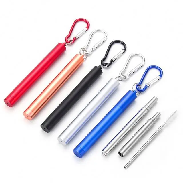 

Telescopic Foldable Colapsable Metal Straws with Case with Cleaning Brush, Customized color