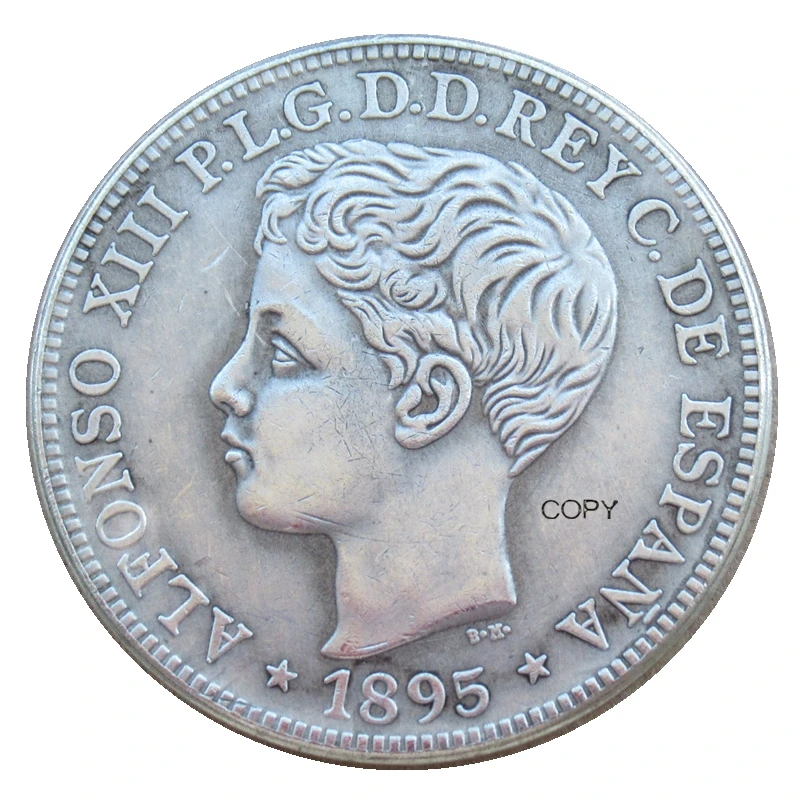 

Reproduction Puerto Rico 1 Peso1895 Fleur-de-lys Edge Silver Plated Coins