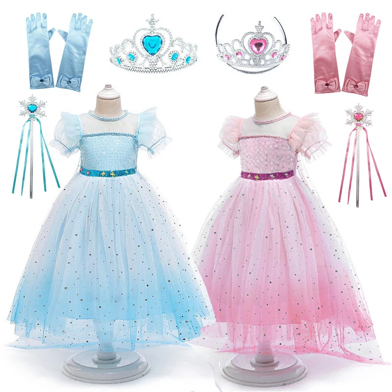 

Halloween Costumes for Girls Princess Birthday Party Kids Cosplay Fancy Children Carnival Elsa Cos Dress