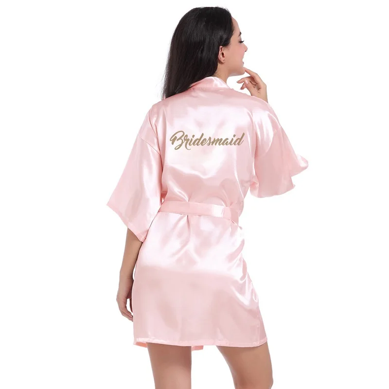 

Women's Satin Robe Short Kimono for Bride & Bridesmaid Wedding Party Robes with Gold Glitter or Rhinestones, Photo