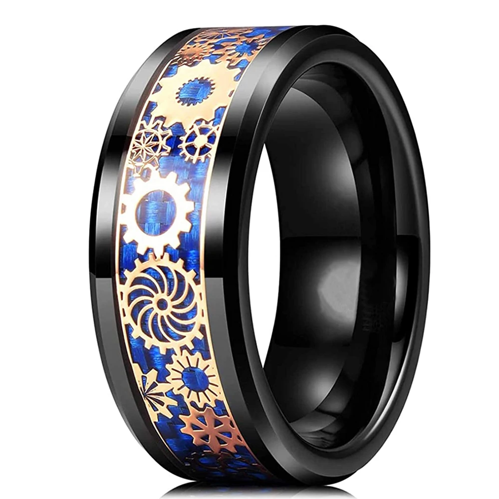 

In stock wholesale men's rings luxury black stainless steel jewelry ring gold gear personality wedding engagement unisex ring