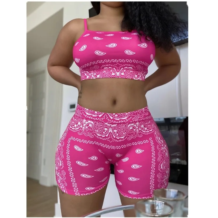 

New product ideas 2021Fashion sleeveless slim-fit Split milk silk camisole printed shorts sexy 2-piece suit plus size swimsuits, Picture shows