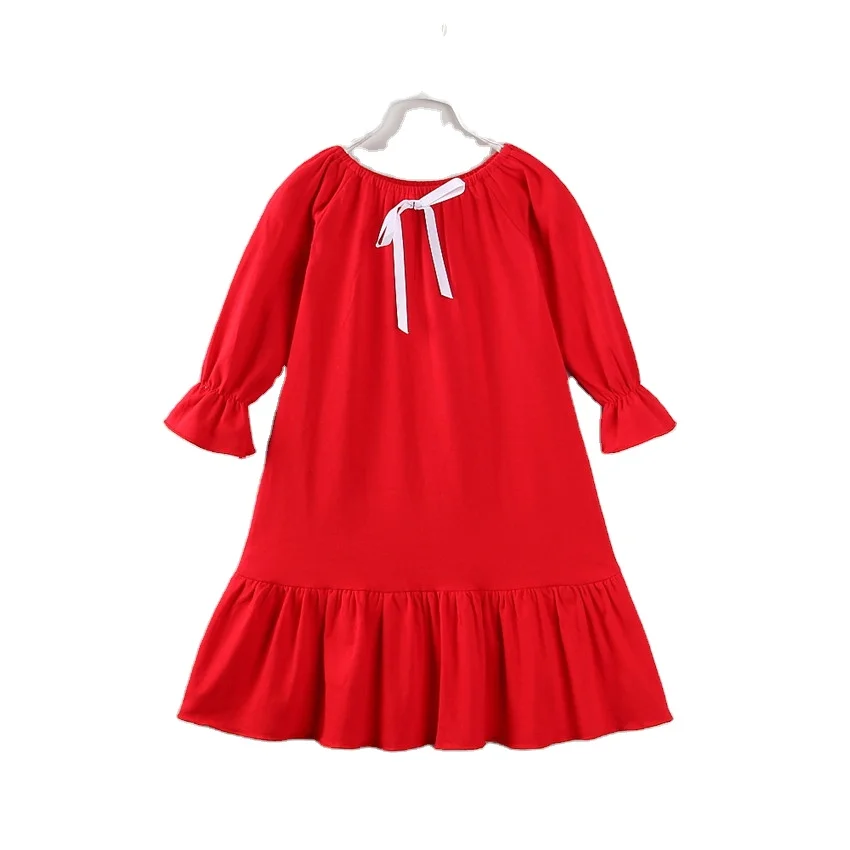

2020 Foreign trade children clothing isn pure color ruffled cute long sleeved bow dress teenager girl for wholesale, As pic shows, we can according to your request also