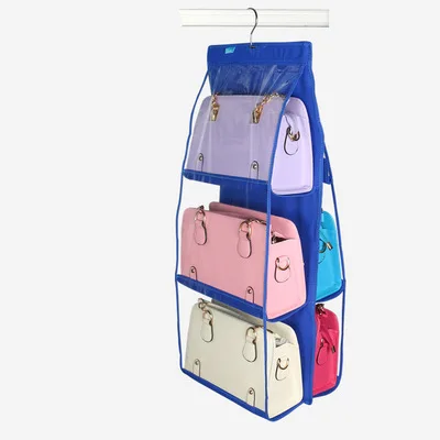 

2021 6 Pocket Hanging Handbag Organizer for household Wardrobe Closet Transparent Storage Bag