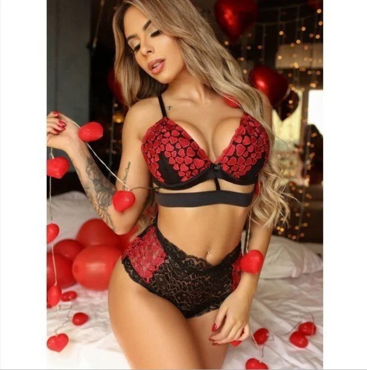 

SFY1355 Womens Sexy Lingerie Set Lace Push-Up Bra G-String Thong Short Erotic Lingerie Set Babydoll, White, red, blue, black, purple, green