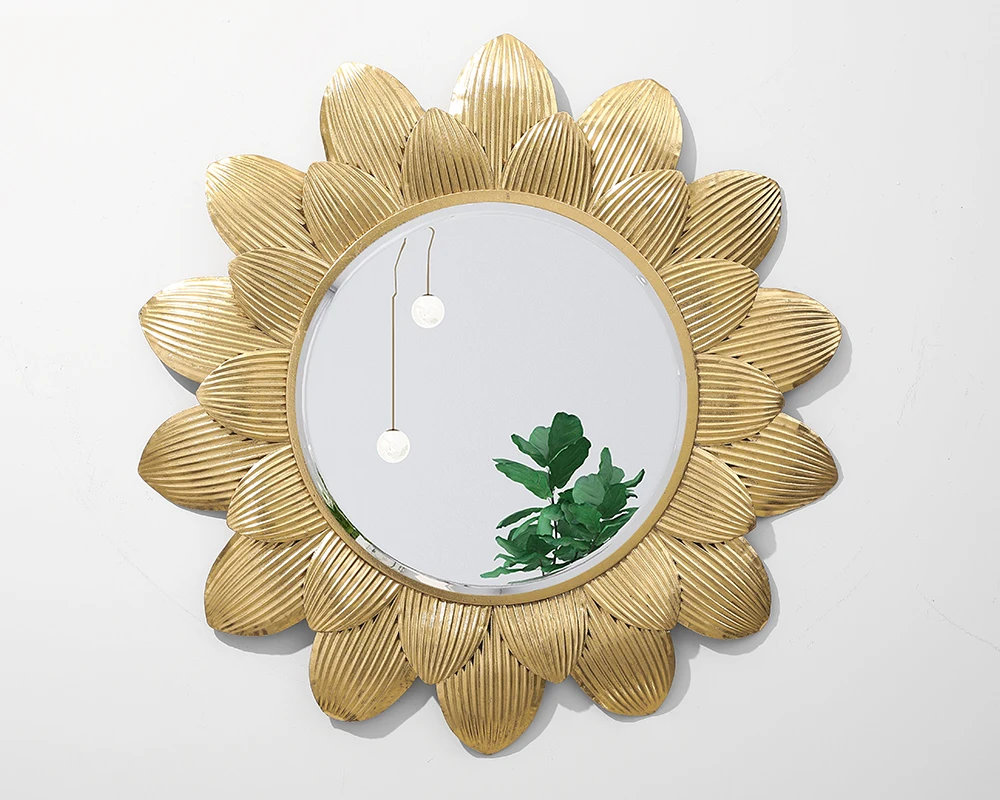 

Luxury Gold Foil Metal Flower Mirrors Decor Wall Makeup Mirror For Home, Colorful