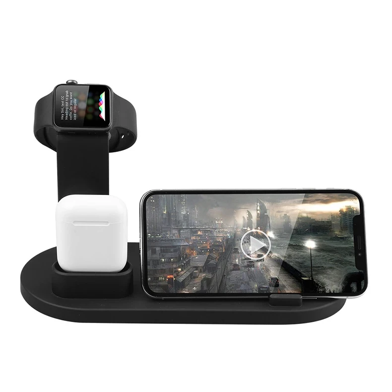 

5 in 1 wireless charger charging station dock for phone for earphone, White/black