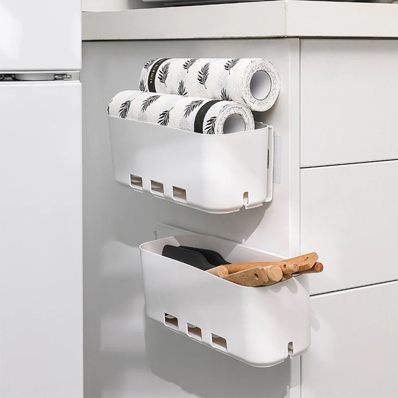 

Wholesale Household Plastic Refrigerator Rack Bathroom adhesive wall mount Storage Free Perforated Rack Kitchen Storage Box