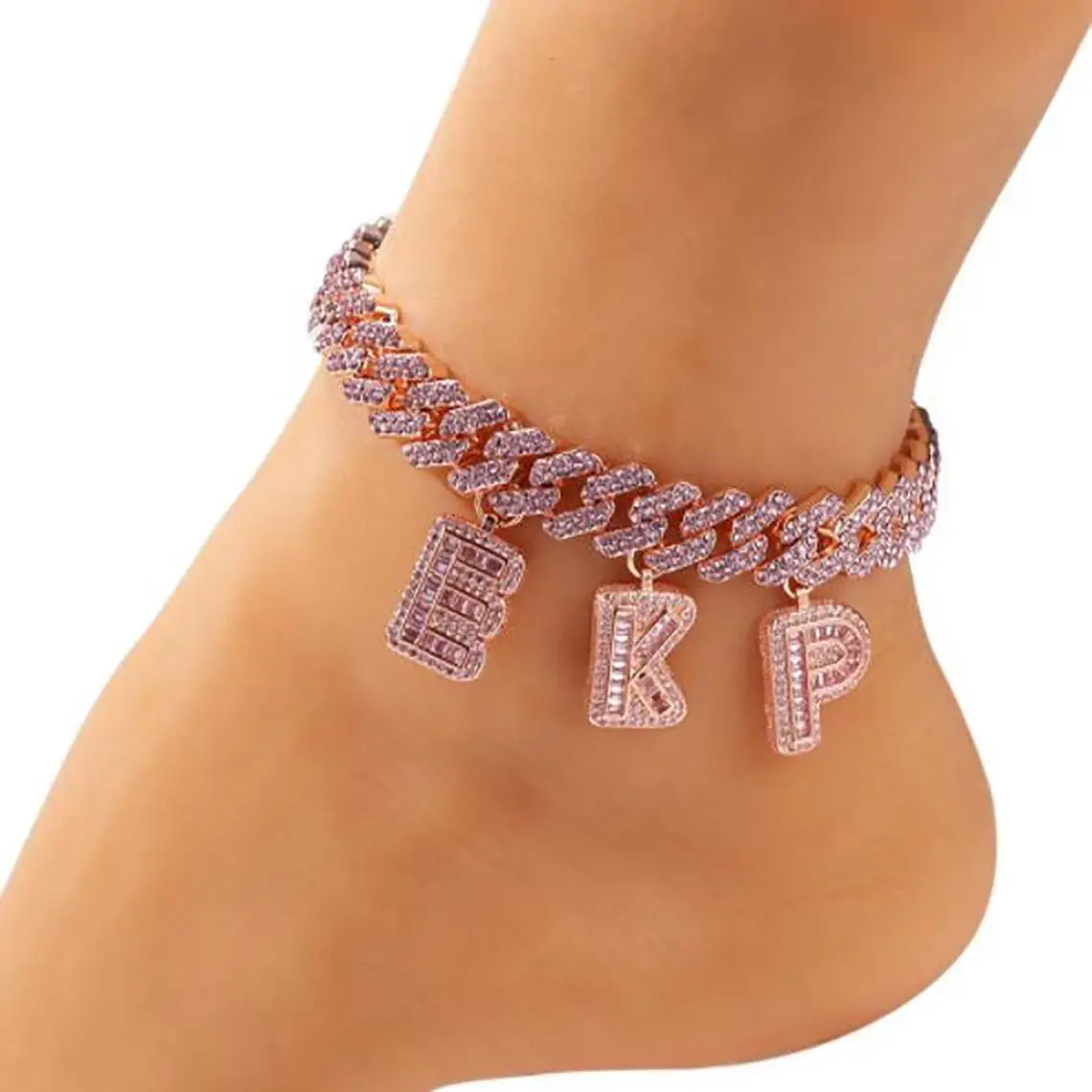 

Birthday gift personalized name iced out custom cuban choker baguette letters necklace bracelet cuban link anklet Jewelry