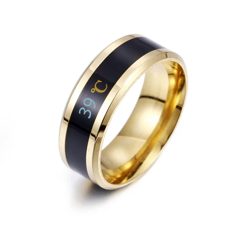 

New Arrival Ring Thermometer Titanium Steel Smart Ring Thermometer Blue Black Silver Gold Women Men Couple Thermometer Ring, Gold, silver, black, blue