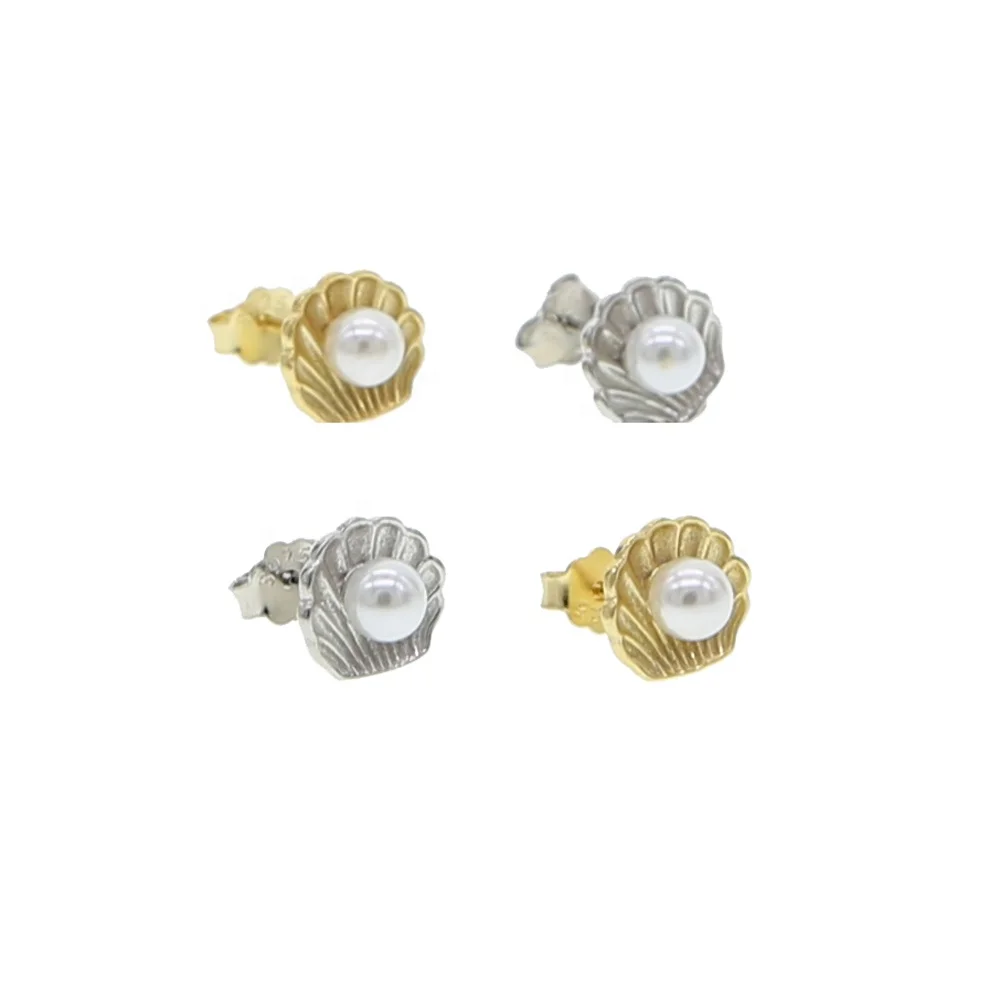 

New Geometric 925 sterling silver Stud Earrings For women Fashion Shell 8MM pearl Mini Small Earrings Girls 2021 Boho Jewelry