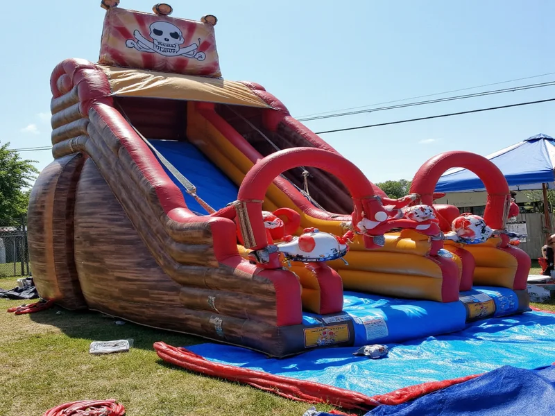 Customized DIY slide with pirate ship theme and safety features