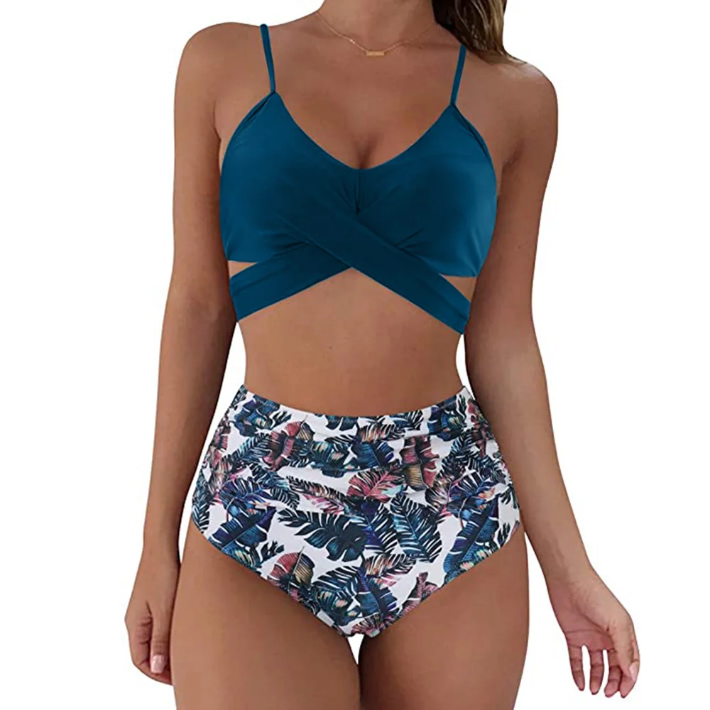 

2020 High Waist Bikini Ruffle Swimsuit Push Up Bikinis Set Bathing Suit Beachwear, As picture