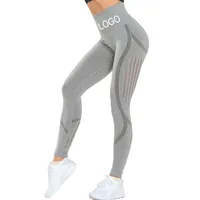 

Customized Logo Grey High Waist Womens Seamless Yoga Pants Workout Mesh Tights Woman Gym Leggings Spandex Knit Leggings Deporte