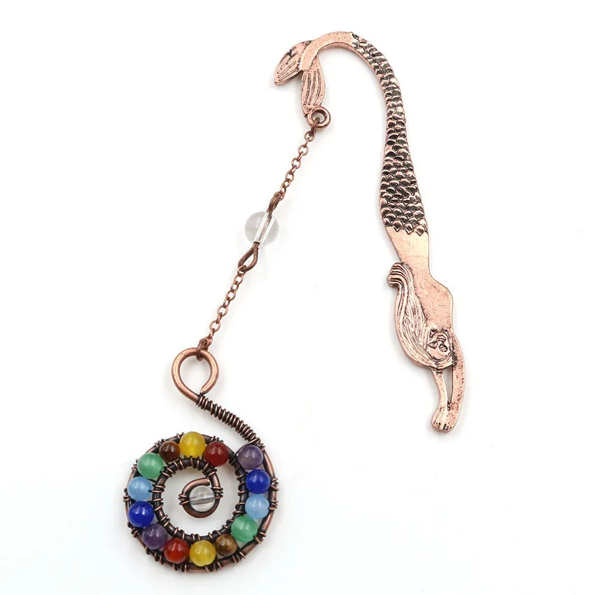 

Vintage New Dolphin Mermaid Page-marker Antique Crystal Bookmark Student Book Pendant Chakra Bookmark, Mixed color