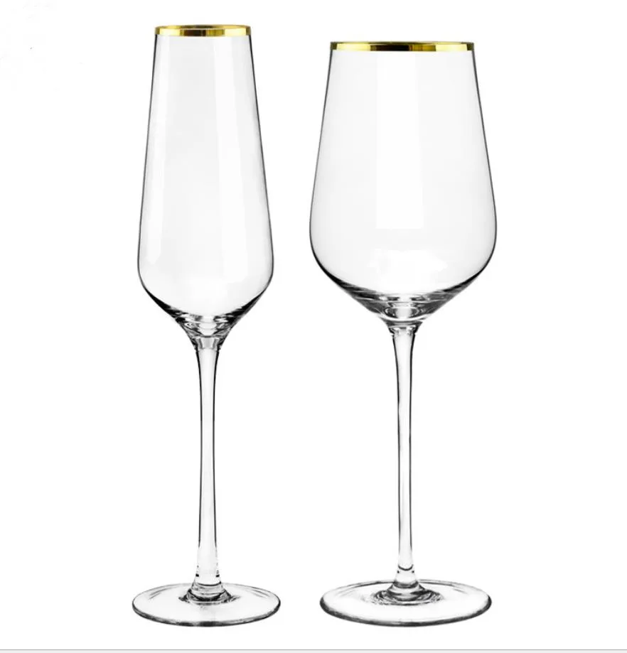 WG-032 Wholesale Handmade High quality Red Wine Glass With gold sliver rim