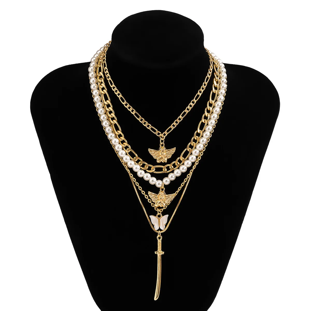 

Amazon Hot sale gold plated chain butterfly choker statement multi layer necklace
