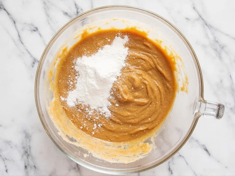 Natural peanut butter and powdered sugar in mixing bowl