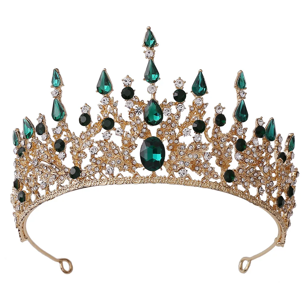 

American and European Hot Sale Baroque Style Rhinestone Vintage Emerald Wedding Crown Bride Hair Decoration for Women and Girls, Multiple