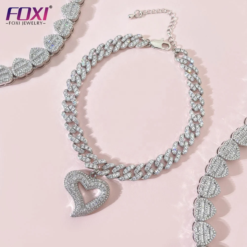 

Drop shipping Hip Hop Icy Jewelry Non Tarnish Heart Charm Bling Cuban Chain Link Bracelet Anklet