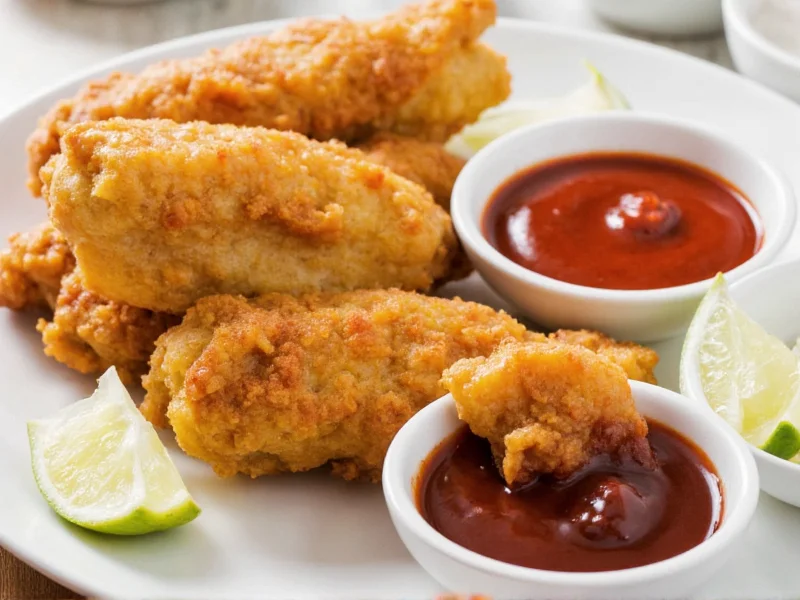 Homemade chicken strips with dipping sauces and sides