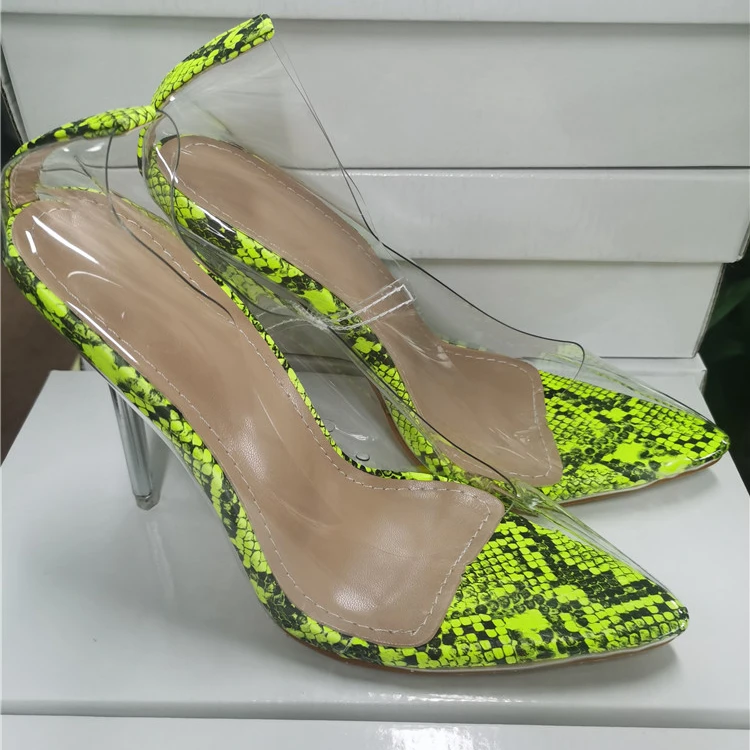 

Best sellers lady's summer transparent high heel pumps pointed toe stiletto snake skin leopard shoes women's sandals