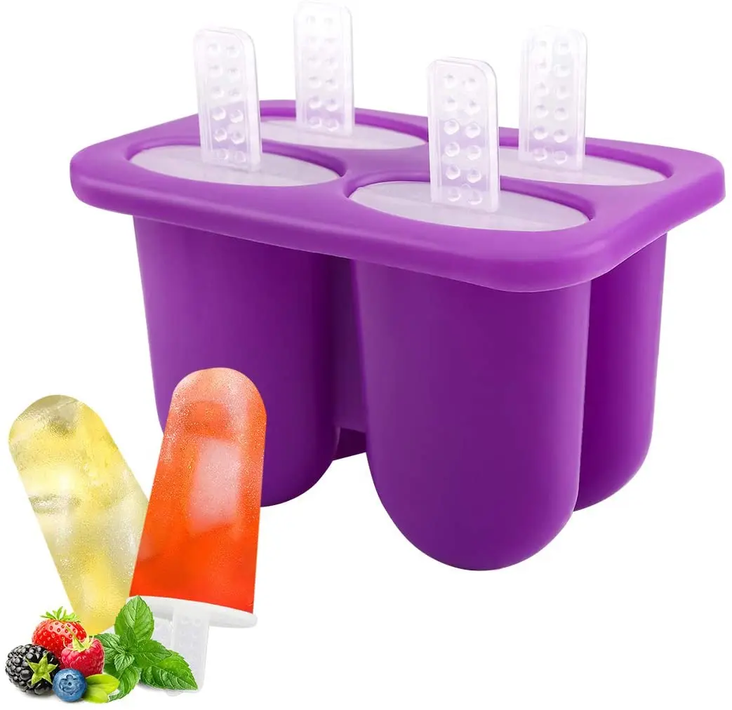 

Housolution 4 Pieces BPA Free Ice Pop Molds Popsicle Makers With Sticks, Soft Silicone Reusable & Easy-Release Ice Cream Maker, Green & purple