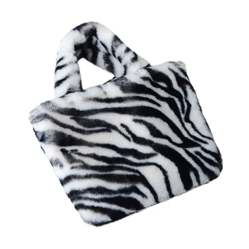 

Leopard stripe warm winter faux fur handbag, 7 colors