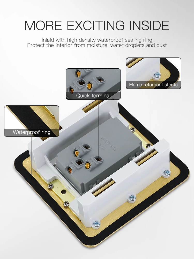 multi function standard brass electrical power supply 16A hidden socket box