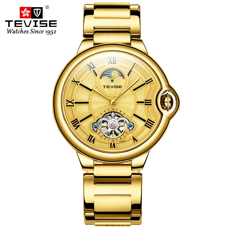 

High quality brand watches Tevise T842A automatic luxury watch moon phase 3ATM Waterproof automatic movement watches