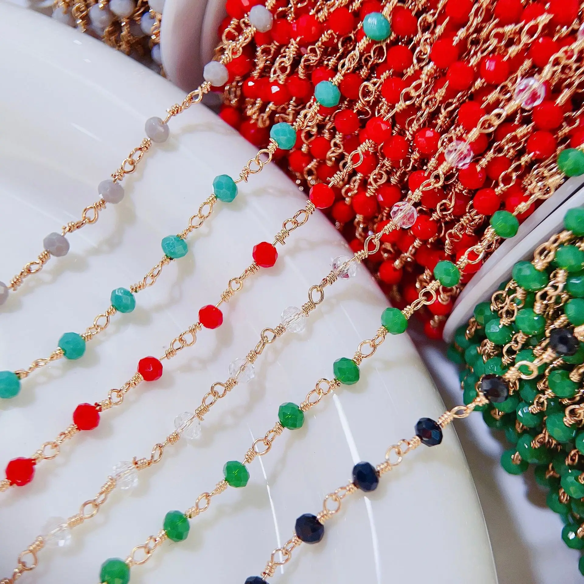 

Hot sale vintage color twist crystal handmade chain DIY accessories loose chain