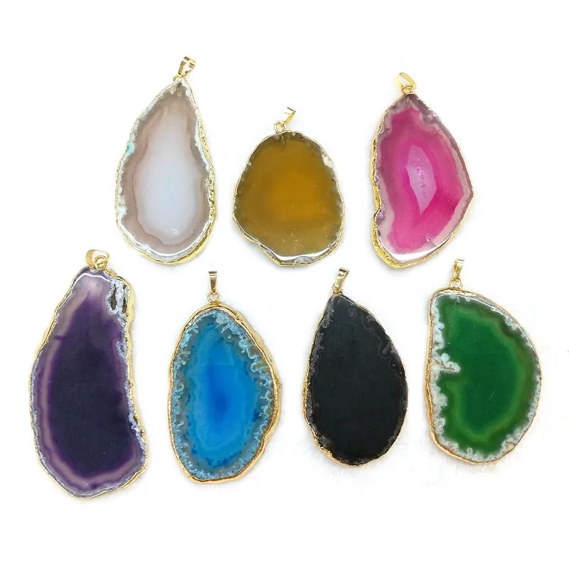 

Natural Agate Gemstone Healing Stones Boho stone slices pendants Necklace Wholesale Pendant for Jewelry Making, Natural pendant