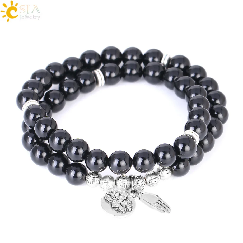 

CSJA 2020 black obsidian bead bracelet natural stone 8mm handmade buddhism bangle bracelet for men women F311