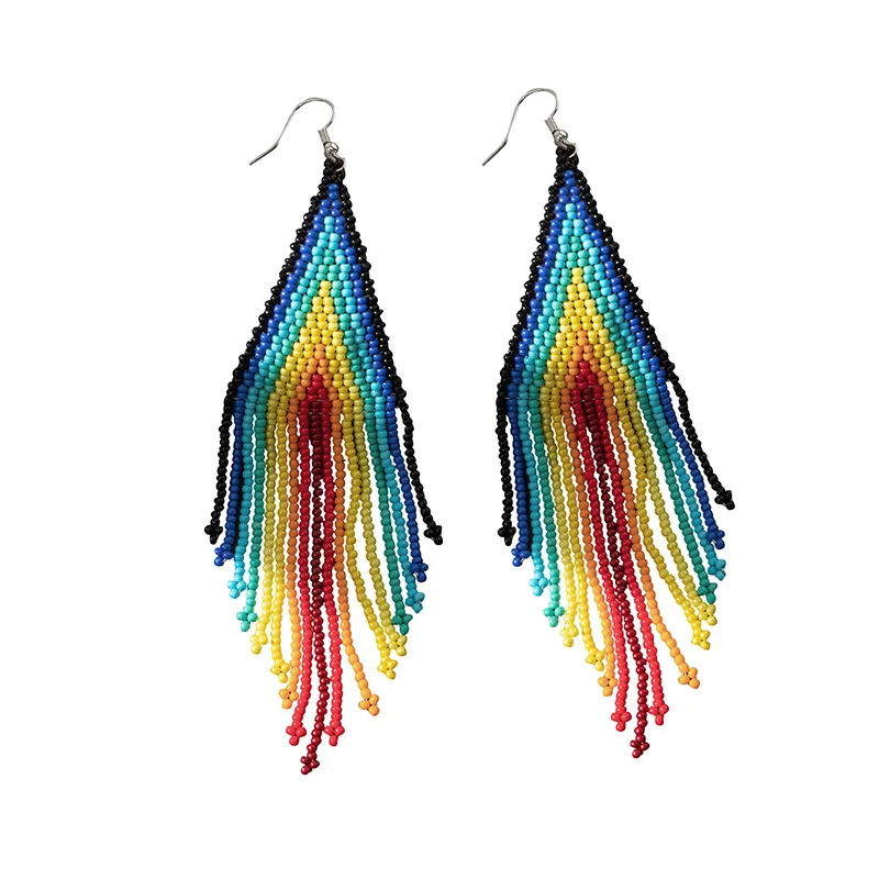 

2023 Hot Selling Retro Friend Gift Boho Popular Jewelry Long Colorful Seed Bead Tassel Earrings For Women Girls