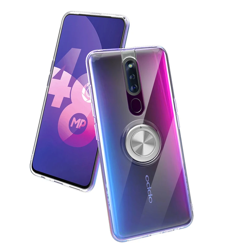 

Ring Bracket Holder Transparent Electro Plating Clear Soft Tpu Cell Phone Case for OPPO f 11pro, 3 colors