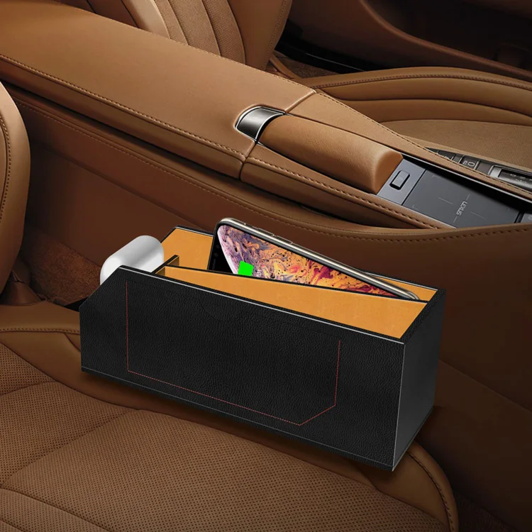 

Car Accessories 3 in 1 Seat Slot Storage Box With 10W Car Wireless Charger, Black