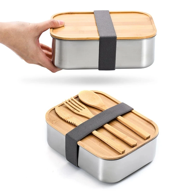 

WS156 Japanese Style Wooden Lid Lunch Box Stainless Steel Bento Box Food Container Stainless Steel Lunch Box with Wooden Lid