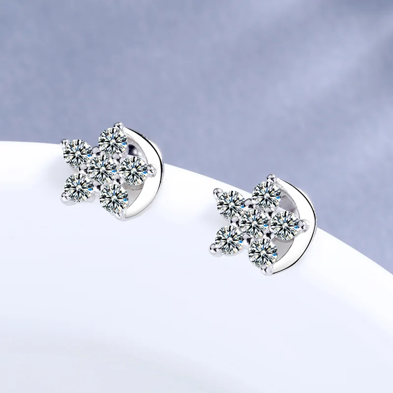 

Luxury S925 Sterling Silver Zirconia Moon Star Stud Earrings 925 Sterling Silver Moon Star Earring For Women Party