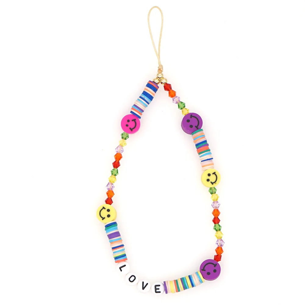 

2021 Bohemia Summer Beach Polymer Soft Clay Disc Heishi Beaded Jewelry Beautiful Mobile Phone Chain Straps