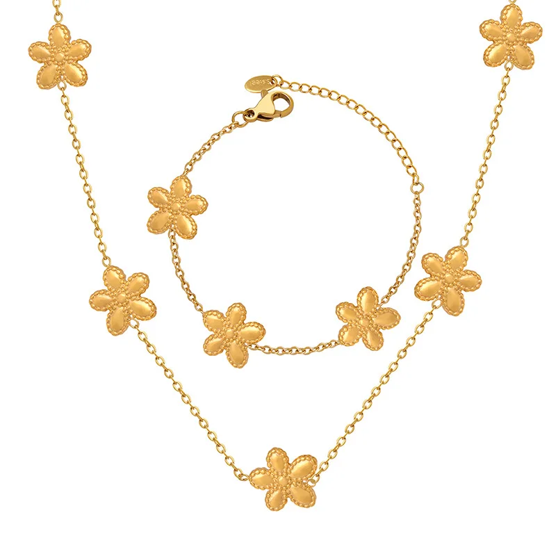 

Fashion Tarnish Free Jewelry Set Waterproof Stainless Steel 18K Gold Daisy Daisy Flower Bracelet Necklace Women
