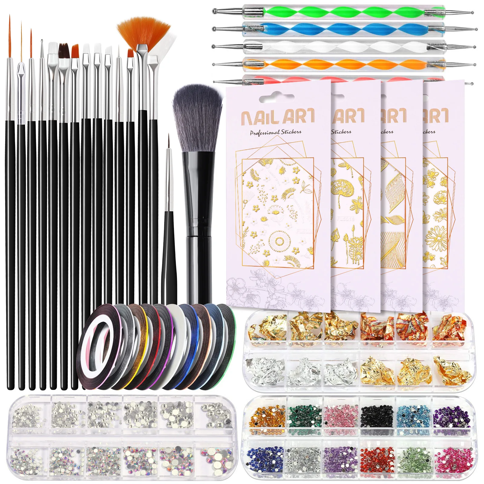 

30 Striping Tape 3D Full Nail Art Brushes Decorations Kit With Nail Dotting Tools Manucure Design Kit Set, Customer option