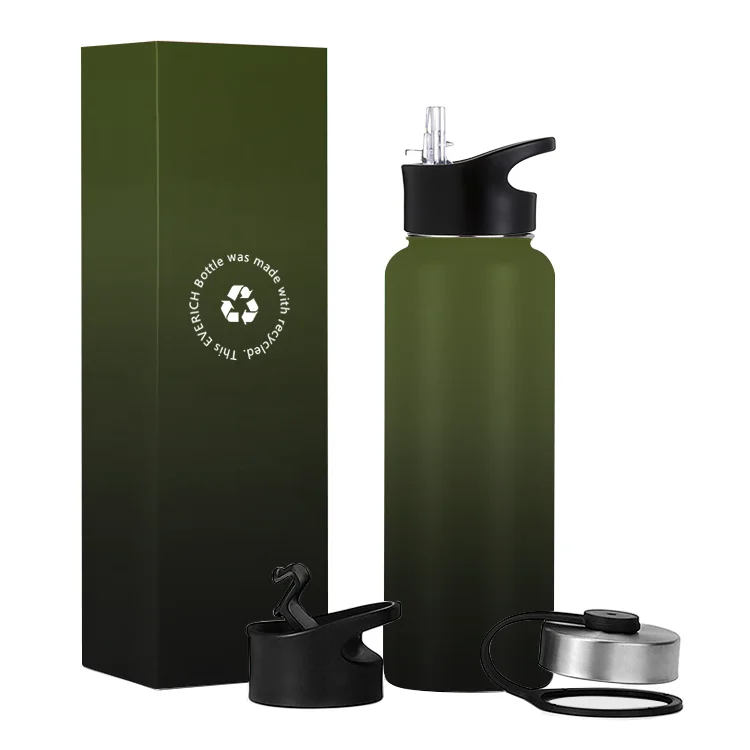 

High quality Double wall Stainless Steel Water Bottle Wide Mouth With Straw, Customized color