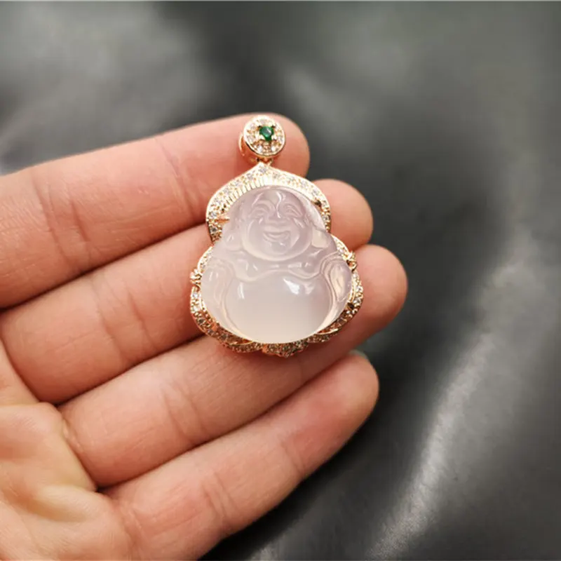 

Natural Agate Jade White Jade Buddha Pendant Female Maitreya Laughing Buddha Good Luck Jade Pendant